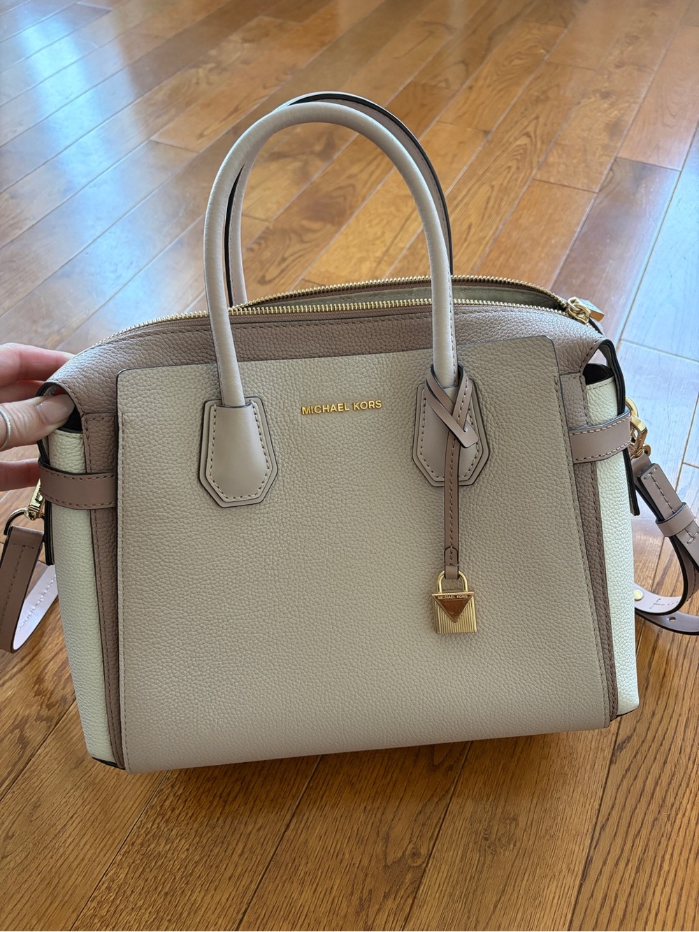 Michael Kors light pink & Cream Leather Satchel with Gold Hardware